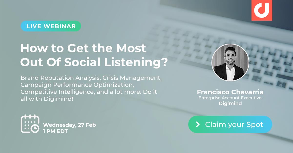 Let’s get back to basics! Join us for a Social Listening webinar on Feb 27 with Digimind’s expert <a href="/franciscochoz/">Francisco Choz</a>. Don’t miss out on this opportunity to grow your business with actionable insights! Register here-digimind.co/2TK7rff
#SocialListening #Marketing #ThursdayThoughts