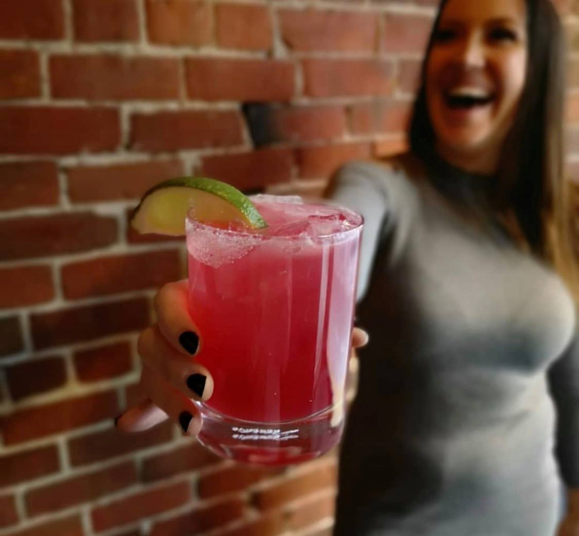 One of our brand new cocktails: the Cranberry Margarita.

Tequila + Grand Marnier + cranberry simple syrup + fresh lime juice.