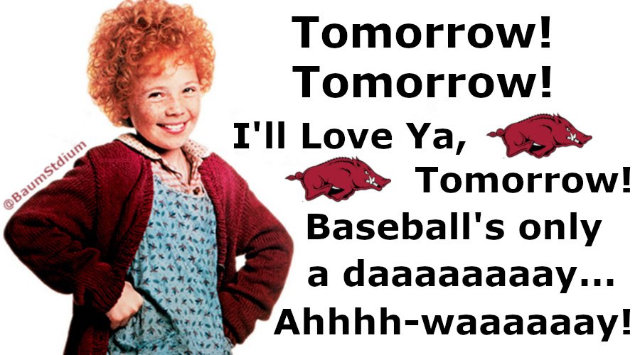 Tomorrow! #Tomorrow! RT if you can't wait!! #WPS #WooPig #RazorbackBaseball #OmaHogs #BaseballIsBack #ThisIsBaseball #RazorbackBSB #CollegeBaseball