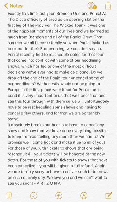 1 pic. - Important Message Regarding Our European Tour -

* following shows rescheduled *
- Paris, FR