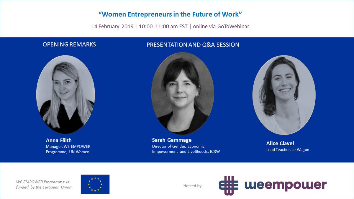 And that's a wrap! Thanks so much to all those who joined our #USA #WeEmpower webinar on women in the #futureofwork.  Million thanks to our excellent speakers <a href="/s_gammage/">Sarah Gammage</a> of <a href="/ICRW/">International Center for Research on Women</a> &amp; Alice Clavel of @LeWagonBerlin for sharing their knowledge, insights and practical tips!