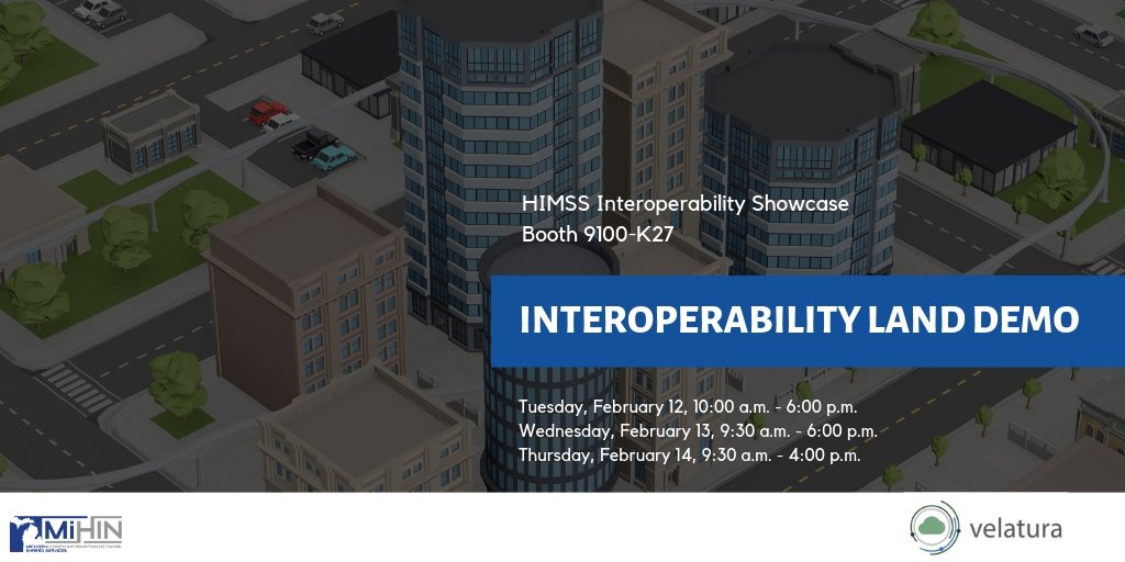 MiHIN's tweet photo. Did you miss the Birds of a Feather information session yesterday? Stop by Booth  9100-K27 an the @Interopershowcase and chat with @wendy_couturier today before we head back north! #interoperability #HIMSS19 #EmpowerHIT #AIM2Innovate #HITVentures #IOL #InteroperabilityLand https://t.co/fVAsxo9UAQ