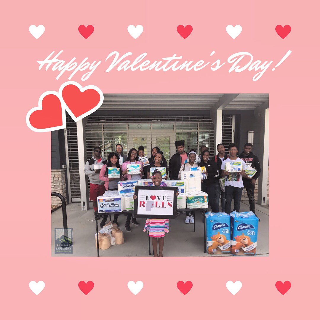 americanexplore's tweet photo. #TBT to when our scholars showed a ton of love to the Westside community with @loverollsinc, by giving out free toilet paper and encouraging notes to those in need. Happy Valentine’s Day!! ❤️💌 https://t.co/3OdspvbJ3T