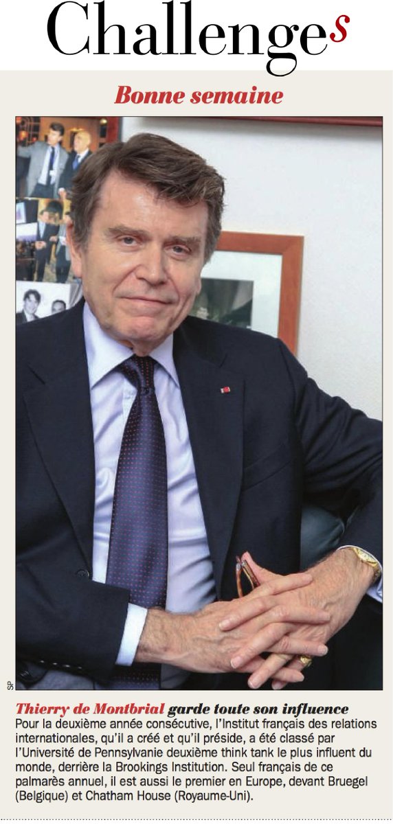 IFRI_'s tweet image. [ 📰 La presse en parle]

En 2019, l’@IFRI_, présidé par son fondateur, Thierry de Montbrial, classé de nouveau 2e #ThinkTank le plus influent au monde et 1er en #Europe ➡️ ifri.org/fr/espace-medi… #ThinkTanksMatter