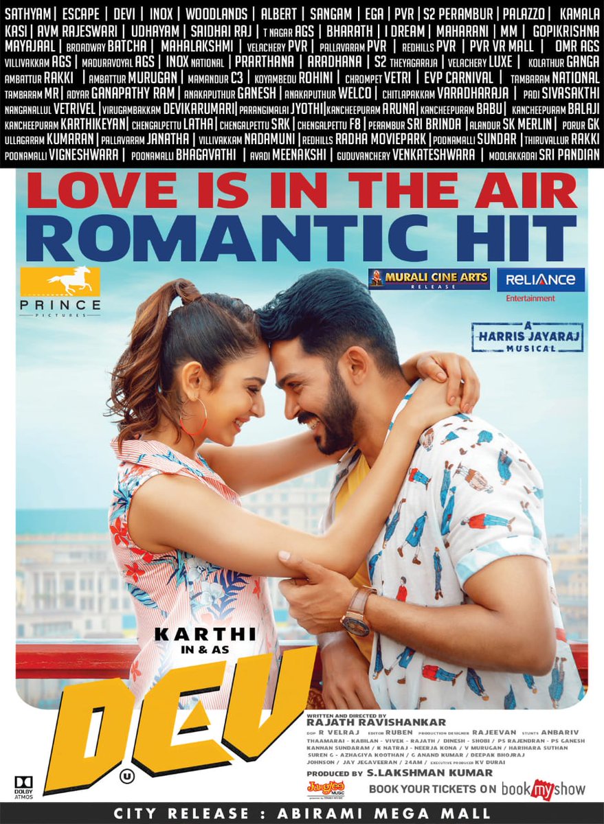 RinkuGupta2012's tweet photo. #Dev running successfully in cinemas near you!!!
Tomorrow’s Paper Advertisment
Book your tickets now on https://t.co/JLVhTTi3yv
#DEVday #DevFromToday
@Karthi_Offl @Rakulpreet @RajathDir @lakku76 @RelianceEnt @LightHouseMMLLP @SunTV @DuraiKv #MuraliCineArts https://t.co/RhOAHE3x5w