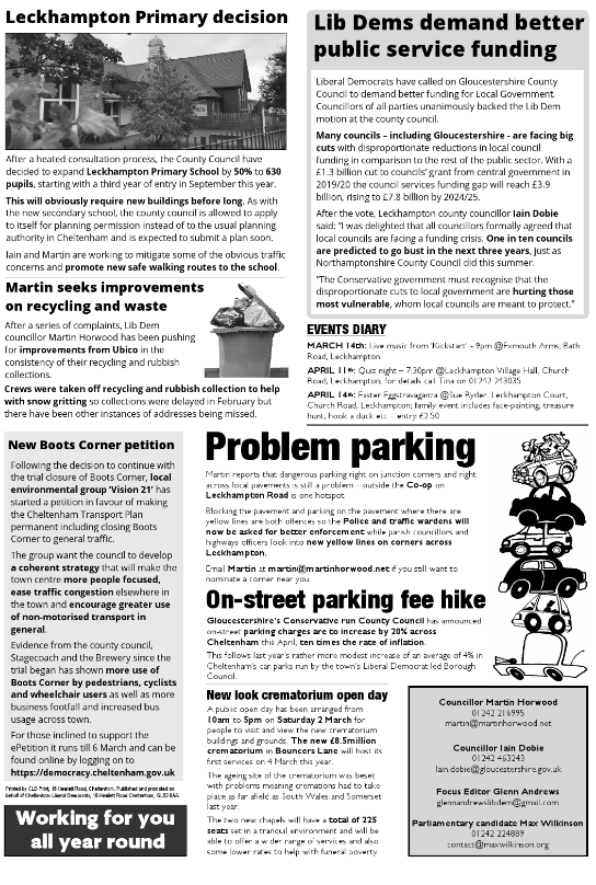 GlennAndrewsLD's tweet photo. #leckhampton focus coming through letterboxes soon. #cheltlibdems #libdems #cheltenham https://t.co/KlN6j5zcUB