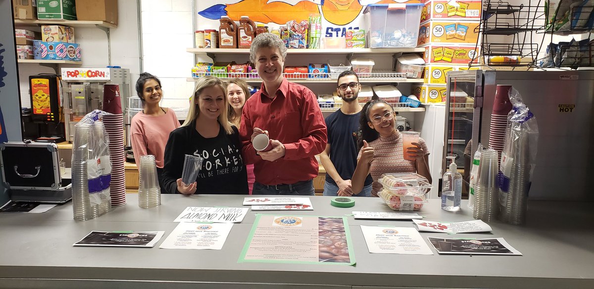 AASStuActivity's tweet image. Come say hi to the Social Workers, today's Special Guest Baristas at #Staggbucks! Special item on the menu too today! @StaggSrClass @StaggHighSchool @aasguidance
