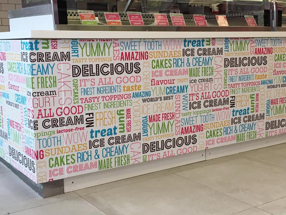 Wow, do these #graphics ever catch your eye. Add a fun and creative feel to your space with #custom wall graphics, like these freshly installed sets at Marble Slab Creamery. We've had the pleasure of working with a few of these great #franchises and look forward to continuing!