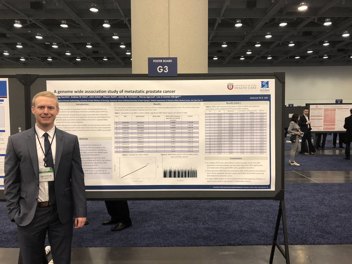 <a href="/JohnEstherMD/">John Esther</a>, a PGY2 <a href="/UofUHealth/">University of Utah Health</a> resident, presenting a GWAS of mPCa at #GU19 <a href="/neerajaiims/">Neeraj Agarwal, MD, FASCO</a> <a href="/carolinemilneMD/">Caroline Milne</a>