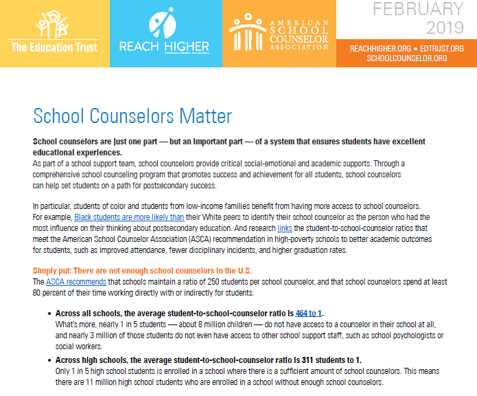 ASCAtweets's tweet photo. Learn why #SchoolCounselorsMatter. Read the joint fact sheet developed by ASCA @ReachHigher &amp; @EdTrust
https://t.co/peBZkoebVs https://t.co/Co96P5sCIg