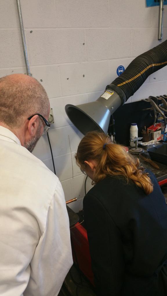 AstronomyTles's tweet photo. Astro STEM Club learning new skills. This week, soldering copper pipe with another Mr Perkins masterclass. Successful attempts all round and the first parts for our radio telescope completed. @longeatonschool @STEMclubs #GirlsInSTEM #STEM https://t.co/S2lcwkw4Wz