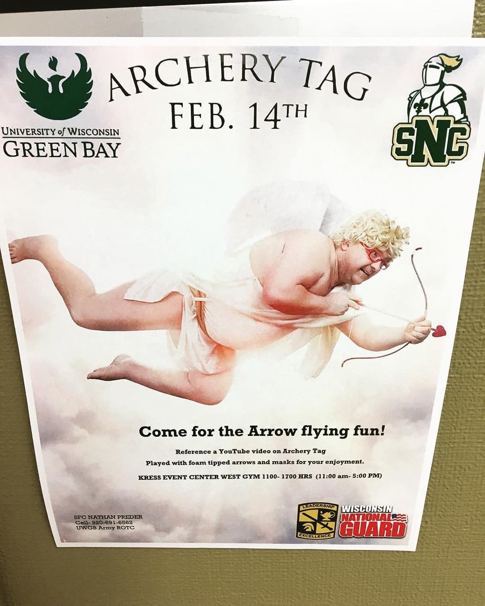 FoxRotc's tweet image. Happy Valentines Day! What better way to show someone how much you care by shooting them with a high velocity foam arrow! Come join us on campus and get your aggression out! @stnorbert @FoxRotc @uwgb @WI_Guard