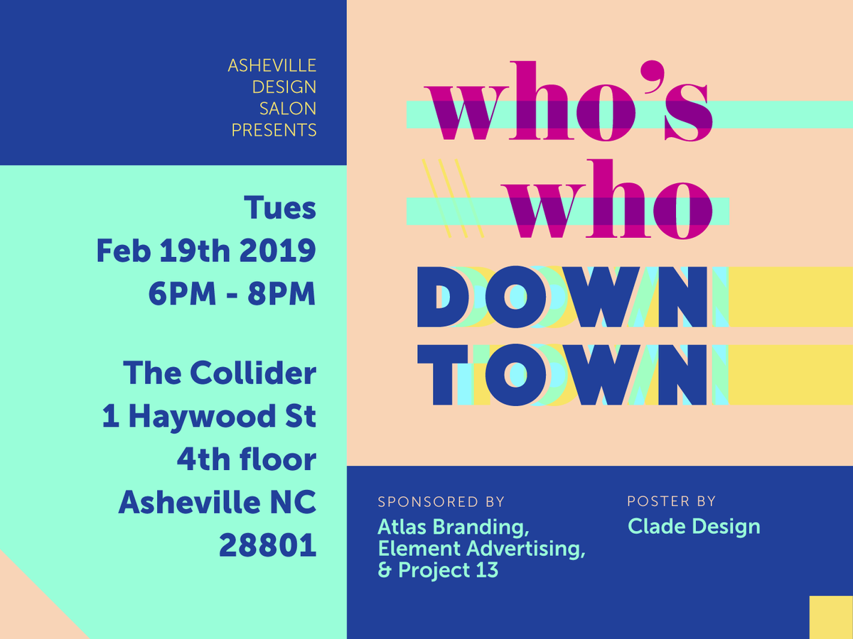 CladeDesign's tweet photo. Come check out our new office and @thecollider01 's co-working space on Feb 19th (Tuesday) from 6-8pm for some Design Talk! We will be hosting the Downtown Design Salon for all design business #asheville #designsalon https://t.co/8mTd6hkyUv