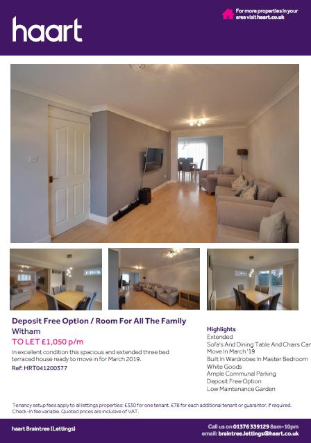 BraintreeHRTLET's tweet photo. A spacious and extended three bed terraced house ready to move in for March 2019. Call us today and we can get you booked in on 01376339129! https://t.co/rqLFBsm9R3