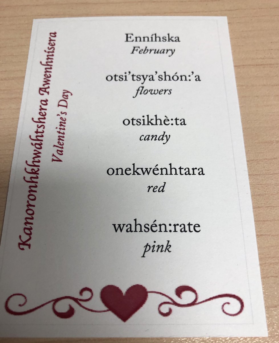 skywaywriter's tweet image. Some loving Mohawk words for you to share today! #Mohawklanguage #love #Valentines2019 #IndigenousLanguages