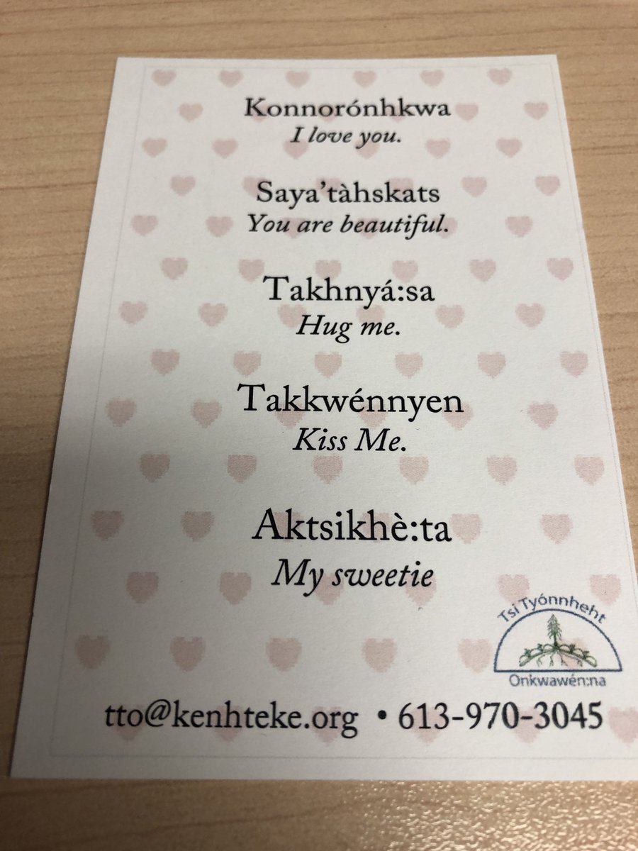 skywaywriter's tweet image. Some loving Mohawk words for you to share today! #Mohawklanguage #love #Valentines2019 #IndigenousLanguages