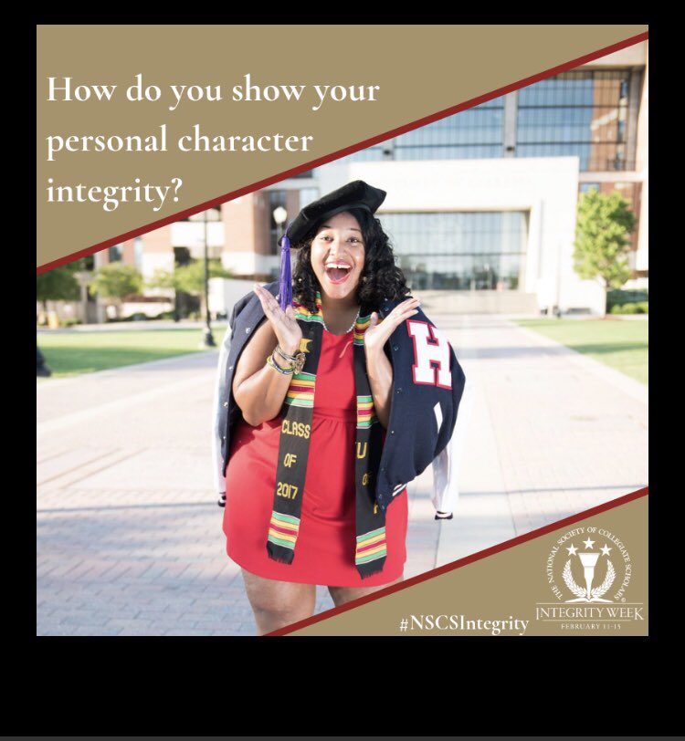 ODUNSCS's tweet photo. Integrity Week- Wednesday: Personal Character Integrity 
It is always important to show good character no matter where you are! “Develop your character so that you are a person of integrity” -Peter Cain 
How do you show your personal character integrity? #NSCSIntegrity @NSCS https://t.co/gnqN5DkdSP