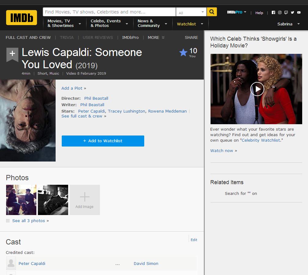 brinatello's tweet photo. It's a 🔟 from me! 🙌 I would go higher than that if I could! 😇 If you have an account, you can give @LewisCapaldi's @IMDb page a rating! 🌟 https://t.co/ewblxcvMZs … #SomeoneYouLoved @philbeastall #PeterCapaldi @rowenameddeman @traceylush #JonMorgan #CallanGreen (DOP) https://t.co/fTB8plpGuY