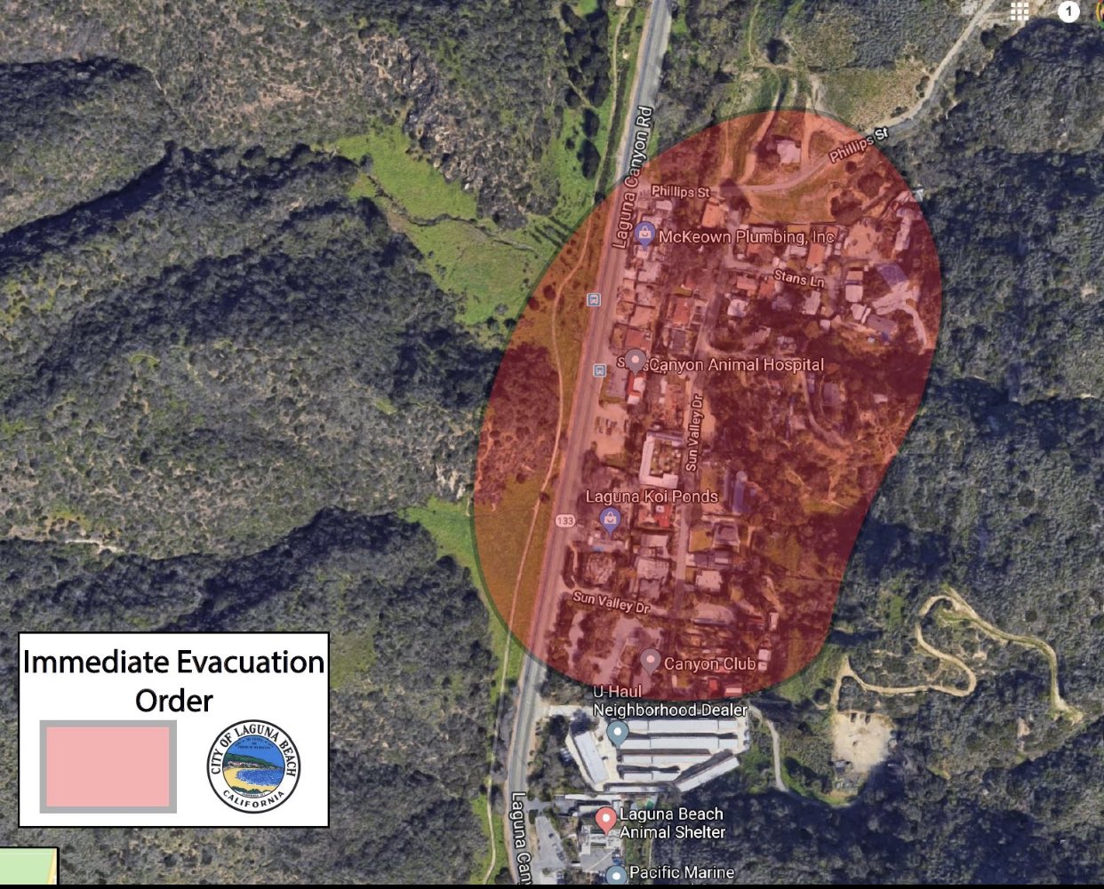 Laguna Beach Pd Pio On Twitter Update Evacuation Area Of Laguna Canyon Road Is Now In Place The Susi Q And Community Center 380 Third Street Will Be Open To Serve Those
