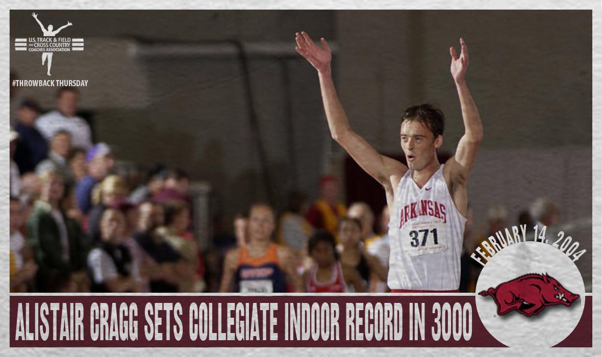 USTFCCCA's tweet image. ON THIS DAY: @RazorbackTF's Alistair Cragg sets the current collegiate record in the Indoor 3000 on his home track. Cragg crossed the finish line in 7:38.59, which broke the previous record that stood for 26 years.