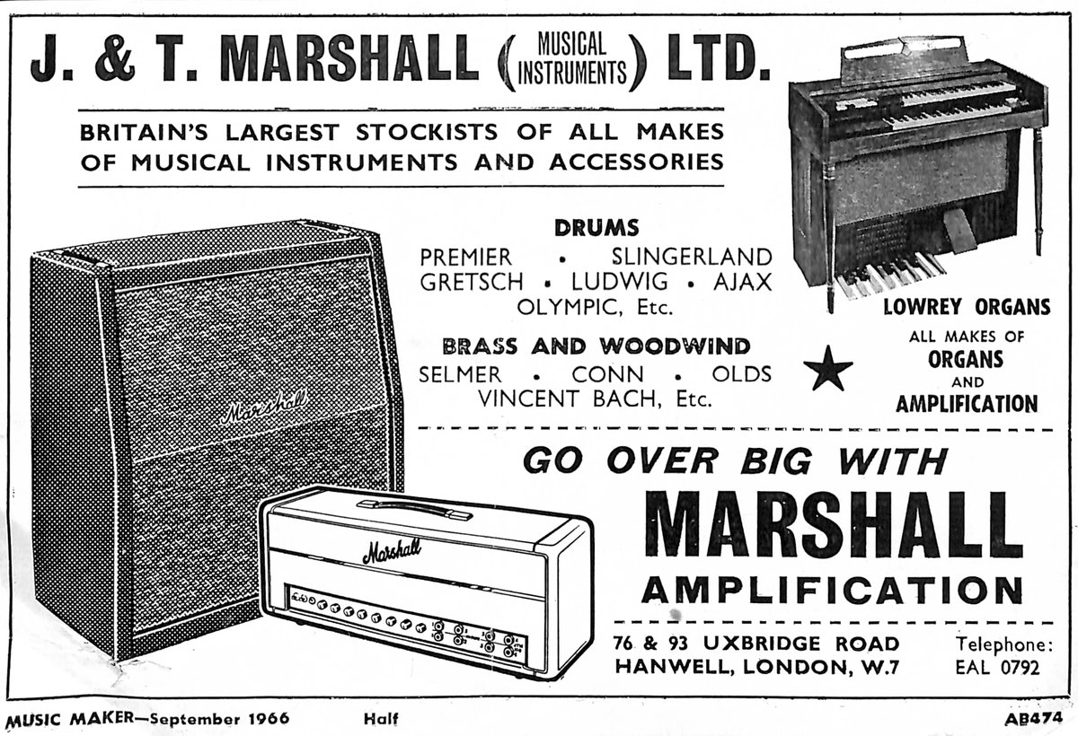 #TBT : An ad for J&amp;T Marshall Ltd - A Marshall Hanwell shop. Featured in a 1966 issue of Melody Maker. #liveformusic