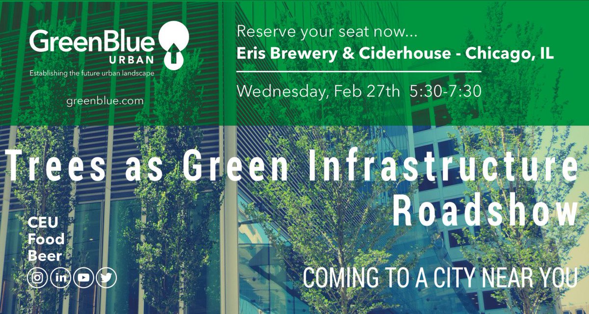 GreenBlueUrban's tweet photo. Join Illinois ASLA &amp; GreenBlue Urban at the Tree as Green Infrastructure Roadshow event at Eris Brewery on Feb 27th at 5:30. Reserve your seat now: https://t.co/0RSuy9fdEU https://t.co/TCkyMaqtRR