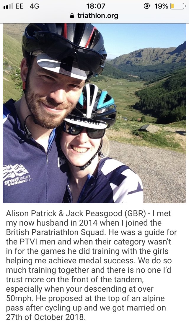 Pretty cool that <a href="/worldtriathlon/">World Triathlon</a> shared our story. <a href="/jackpeasgood/">Jack Peasgood</a> has been there throughout my triathlon journey and we have shared so many amazing memories through sport 💖 #Valentines #paratriathlon #tandem #husband