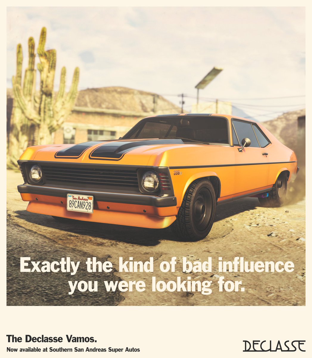 Get the Declasse Vamos Muscle Car, now available at Southern San Andreas Super Autos.
http://rsg.ms/a6691c2Â