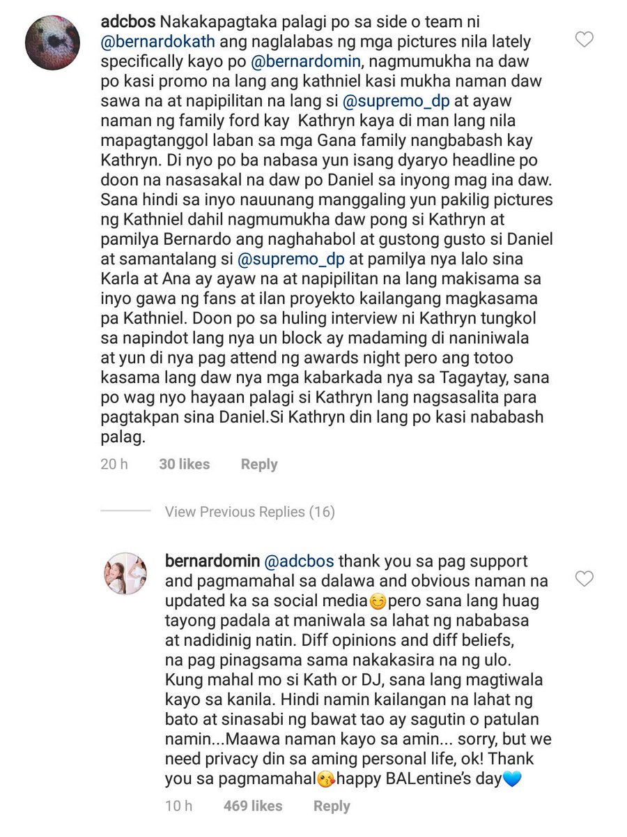 Min Bernardo asks fans to give them privacy, asks to trust Kathryn and Daniel.
