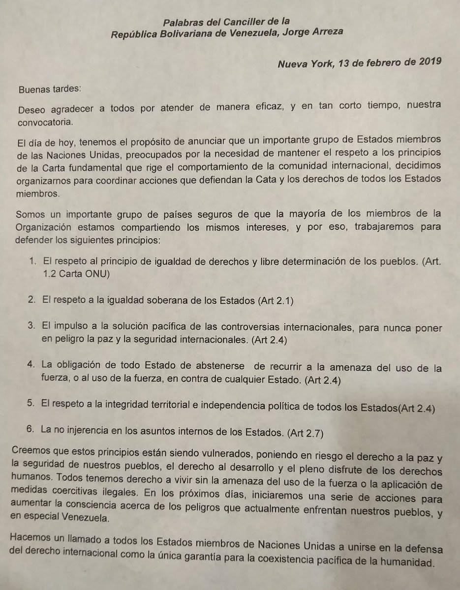 jaarreaza's tweet photo. En NY tuvimos el honor de anunciar la constitución de un importante Grupo de Estados, cuyo objetivo es defender los principios fundamentales del la Carta de la ONU, el Derecho Internacional y rechazar las agresiones contra #Venezuela. Primer paso de una iniciativa histórica https://t.co/zQeghXCtHx