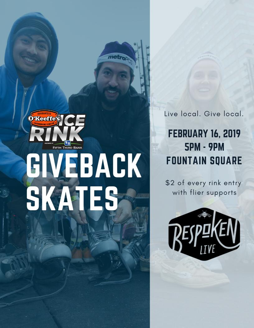 Come ice skate at <a href="/MyFountainSqr/">Fountain Square</a> to benefit Bespoken Live! $2 of every admission will go to Bespoken. We’ll also be in the warming tent so come hang out and ice skate!