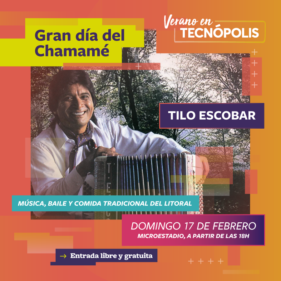 TecnopolisArg's tweet photo. ¡#Chamamé en #Tecnópolis!
Este domingo no te pierdas a #TiloEscobar.
Las melodías folklóricas de su acordeón llegan al microestadio.
Desde las 18h - #Gratis https://t.co/xevspDQEdC