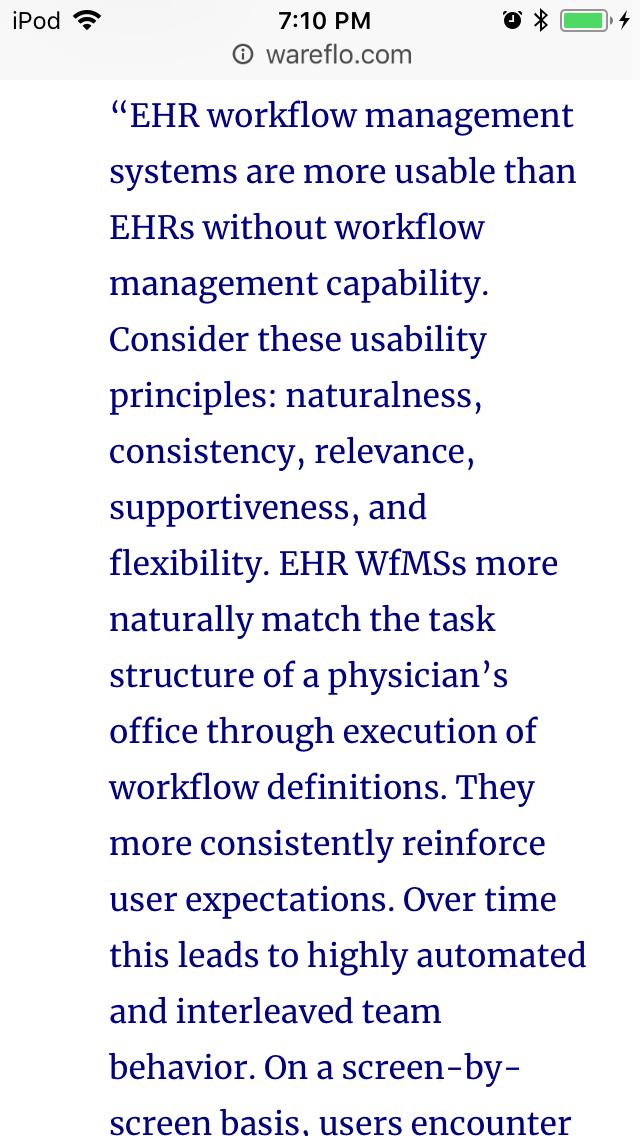 wareFLO's tweet image. “EHR workflow management systems are more usable than EHRs without workflow management capability. Consider these usability principles: naturalness, consistency, relevance, supportiveness, and flexibility” #HIMSSworkflow #HIMSS19