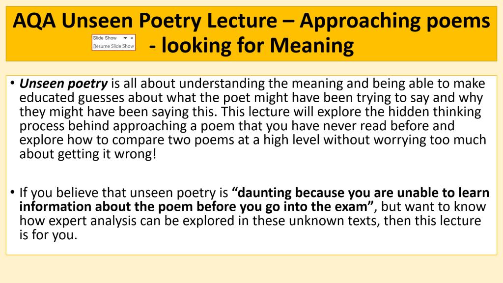 Susan Strachan Why I Love Unseen Poetry Lecture Team English1 A New Blog And Lecture On The Unseen Poetry Element Of The Exam Aqaenglish Hope It Is Useful T Co Sjvalhgbrd T Co 3gs2vwnncr Twitter