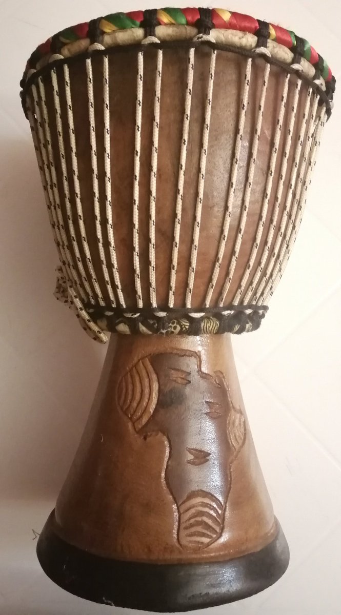 #danz #danzart #AL1FR6 #musicalinstrument #africaninstrument #musicismylife #ilovemusic #iloveafrica, the #djembe has a body carved of #hardwood and a #drumhead made of untreated (not limed) rawhide, most commonly made from #goatskin. The weight of a djembe ranges from 5 to13 kg.