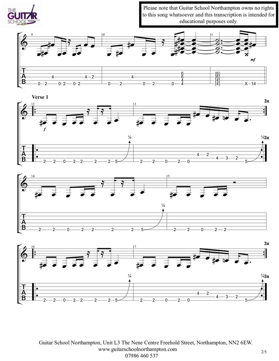 GSN_07986460537's tweet photo. This weeks tab is "Bombtrack" by R.A.T.M. It might be a bit tricky for beginners, but ideal for intermediate players. If you struggle following this one, feel free to message us for any tips, or call us to book in for a free half hour starter session. Have fun!  Pages 1- 4 of 5 https://t.co/1RjENyts7p