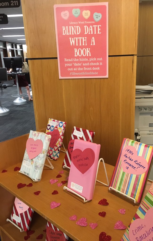 UFCJCLibrarian's tweet photo. Our #blinddatewithabook display has been so popular I'm thinking we should just wrap all of our books in bright colorful paper covered in hearts. #libwestblinddate #packagingmatters 💕😍 https://t.co/Oe2kD27gi3