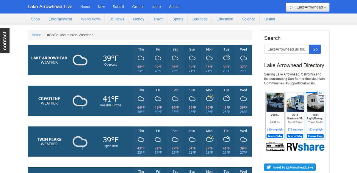 ArrowheadLake's tweet photo. Looking for #Snow?
#SoCal #Mountains Weather Conditions
for #LakeArrowhead #Crestline #RunningSprings  #RimForest #SkyForest #TwinPeaks #BigBear 
Detailed #WeatherForecast ⤵️ 
🔗https://t.co/S4FDCLKfU0 https://t.co/HGpbsXkeJS