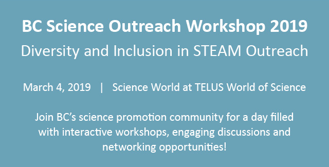scienceworldca's tweet photo. Registration for the 6th annual BC Science Outreach Workshop is now open. Join us as we explore diversity and inclusion in STEAM outreach, covering topics such as gender inclusion, barrier removal, and underserved communities. Details: https://t.co/ESb640m2lh #BCMA #LMME https://t.co/qJYnSKf655