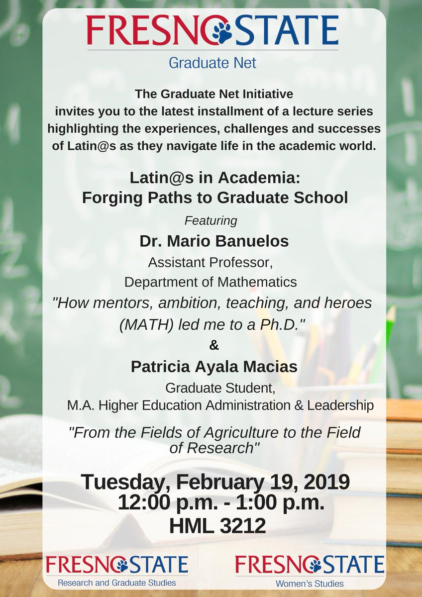 FS_GradNet's tweet photo. Come support the Latin@s in Academia lecture series. EVERYONE is invited! @Fresno_State
#GradNet #FresnoState
@BulldogsTell @fresnostateDRGS @FSGetInvolved @fresnostategws https://t.co/2nDju96Jkq
