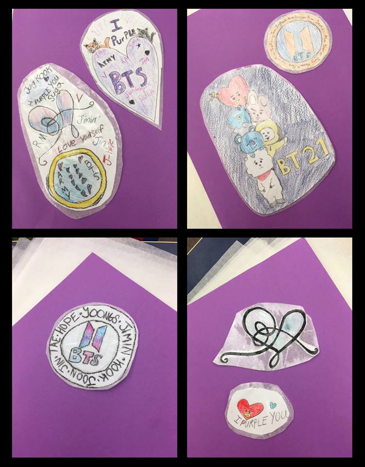 RILibrary's tweet photo. Continuing with #LoveYourLibraryMonth, we had a #BTSPURPLEHEART sticker event last night celebrating #2YearsofSpringDay, a song that references one of the late great Ursula K. Le Guin's short stories! Look forward to more BTS events at our library!💜@BTSxUMidwest @BTSxIllinois https://t.co/W9ZNsTAYK1