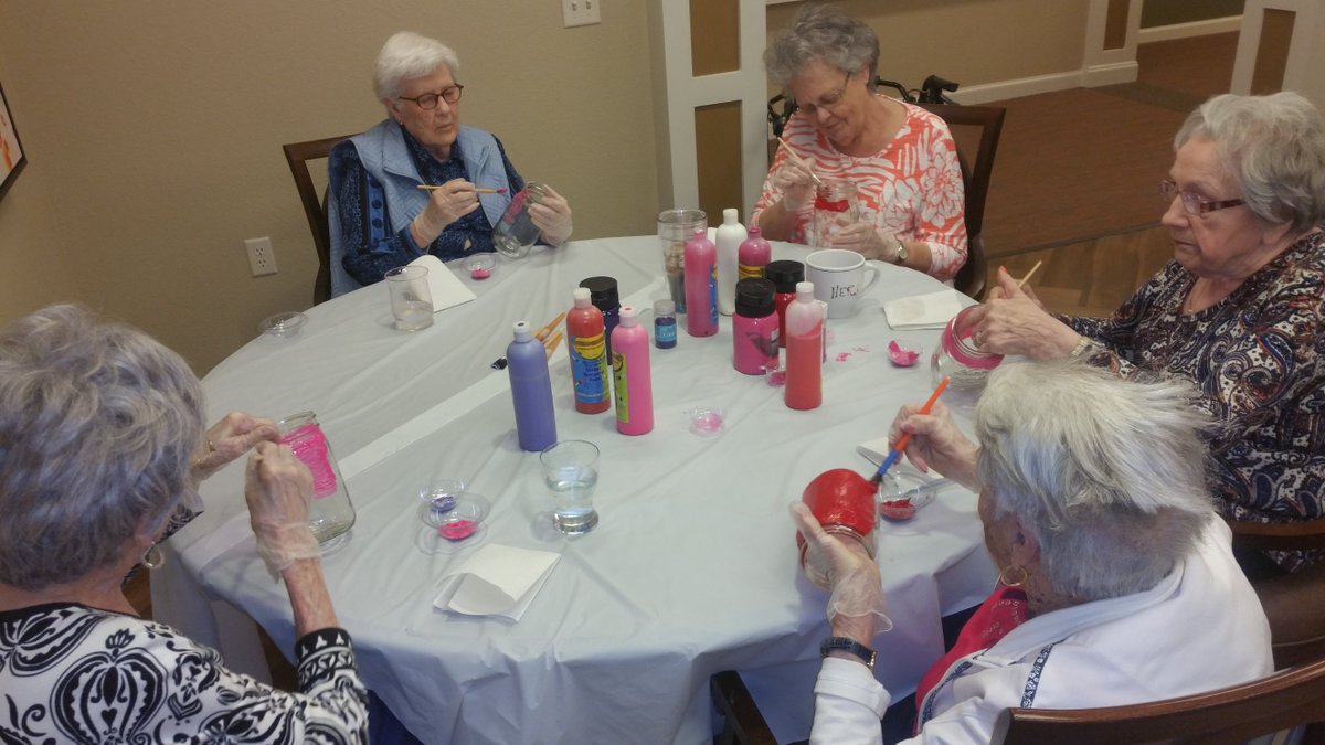 HeartisCL's tweet photo. Bonnie, Karen, Marie, Glenna and Mary are showing off their craft skills.  I know there is a flower waiting for these beautiful vases.  #FrontierCulture #HeartisCulture https://t.co/GynYH2ybNT