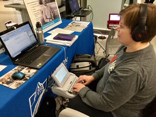 courtreportmc's tweet photo. A Madison College Court Reporting student shows another student how to use the stenowriter & demonstrates the writing process at our information table for National Court Reporting & Captioning Week! #courtreportingweek https://t.co/OOiEddbDve