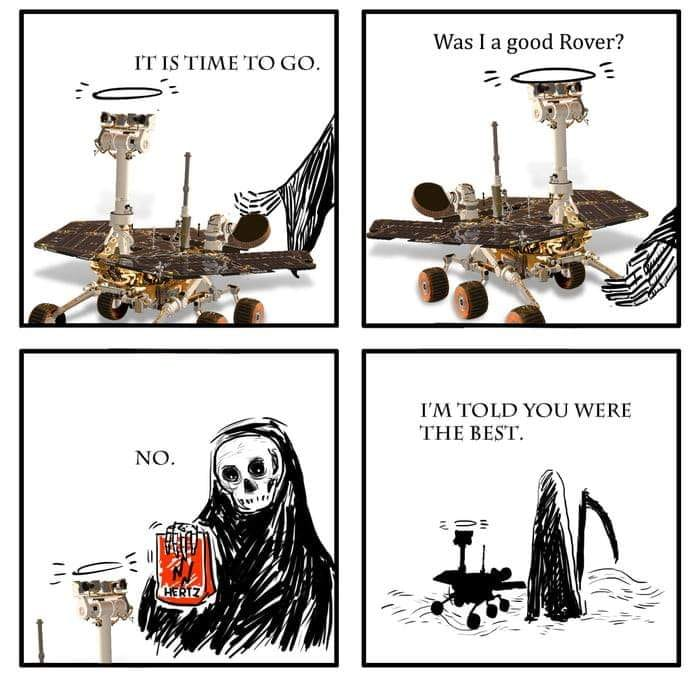 The_ShadowZone's tweet photo. "My battery is low and it's getting dark."

Anyone know who the original creator of this cartoon is?

#Opportunity #Oppy #OppyOut #OpportunityRover #MarsRover @MarsRovers https://t.co/nbNnotB8Wt