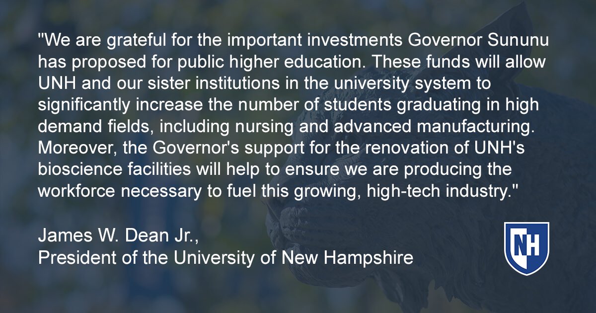 JustJimDean's tweet photo. Thank you ⁦@GovChrisSununu⁩ for your support of ⁦@UofNH⁩ and public #HigherEd https://t.co/fiUG4GrzFA