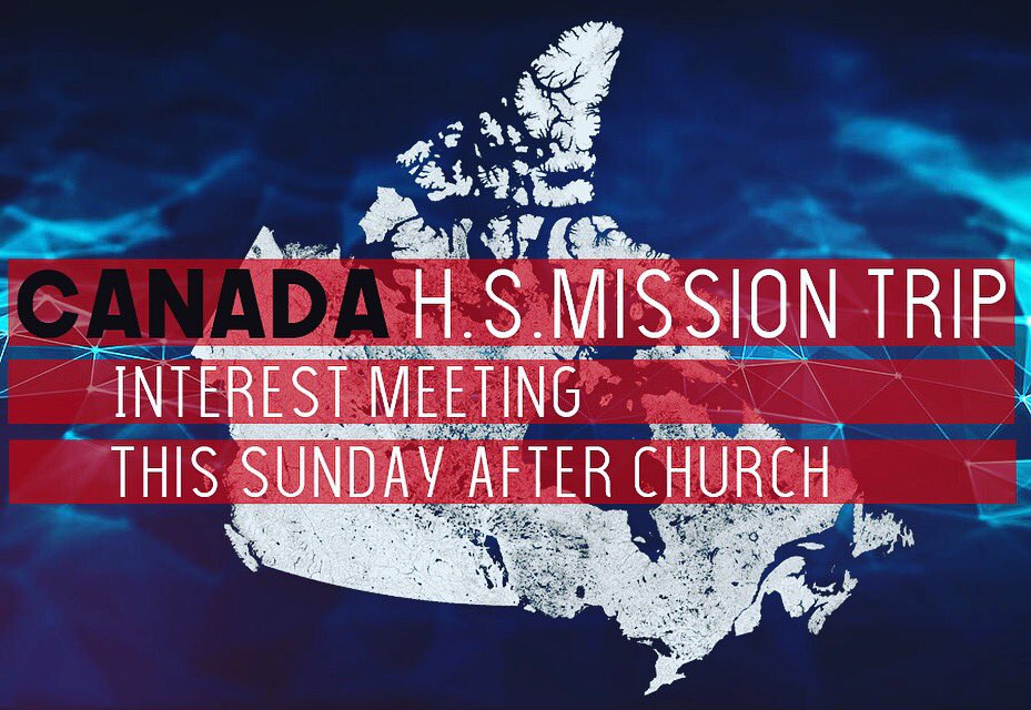 Students &amp; Parents! This summer we’re going to Canada, eh! If you would love to get more deets about our CrossHSM summer mission trip, join us Sunday after worship in the CATC Coffee Bar. The meeting will be about 30 mins. Also, we’ll be serving lunch... See ya there!