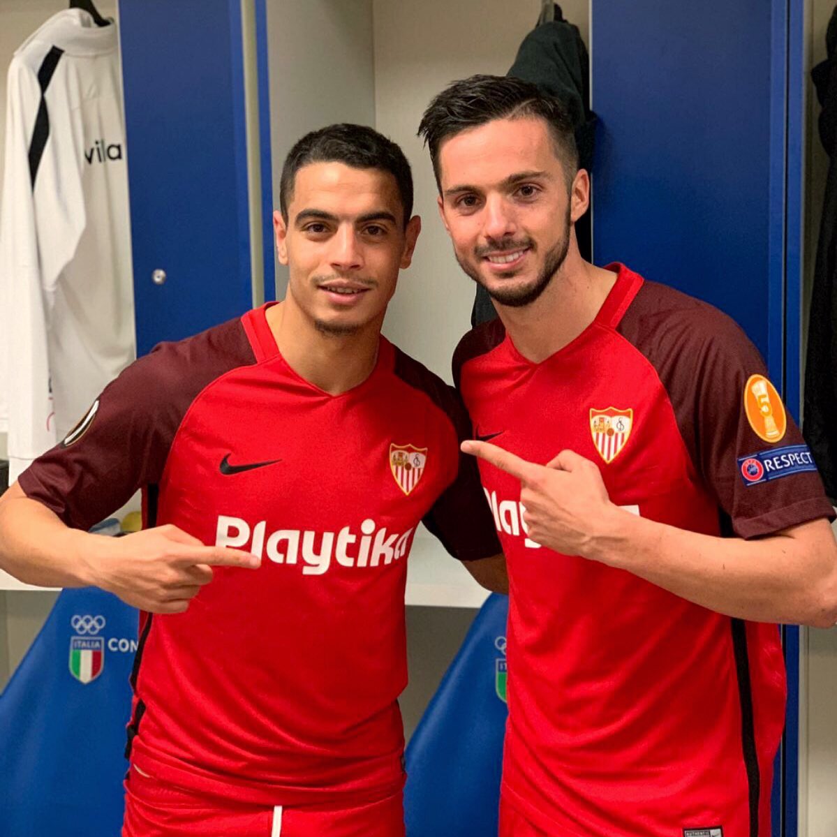 Ben Yedder y Sarabia, tras el partido ante la Lazio.