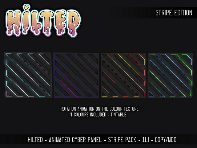 LTDOnlineSL's tweet photo. Hilted - Second Life has released the Striped Cyber Panel for the current round of The Darkness Monthly Event!
Details here: https://t.co/eMKzHZVgKe https://t.co/2FuIVuoqzK