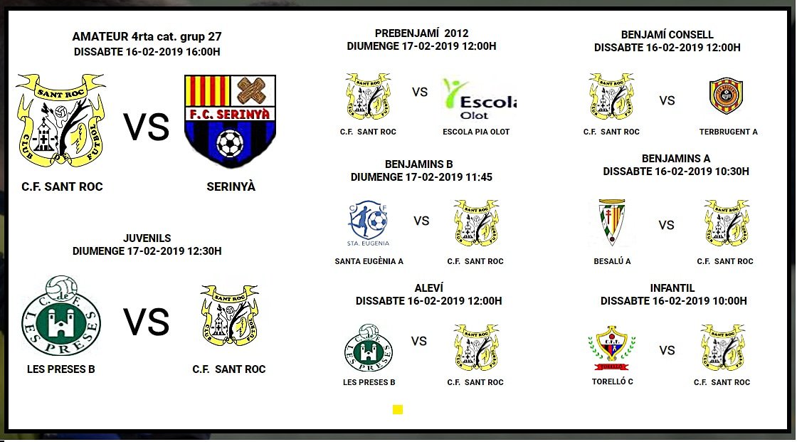 Partits d'aquest cap de setmana! Partidos de este fin de semana! #cfsantroc #vamos cfsantroc.com