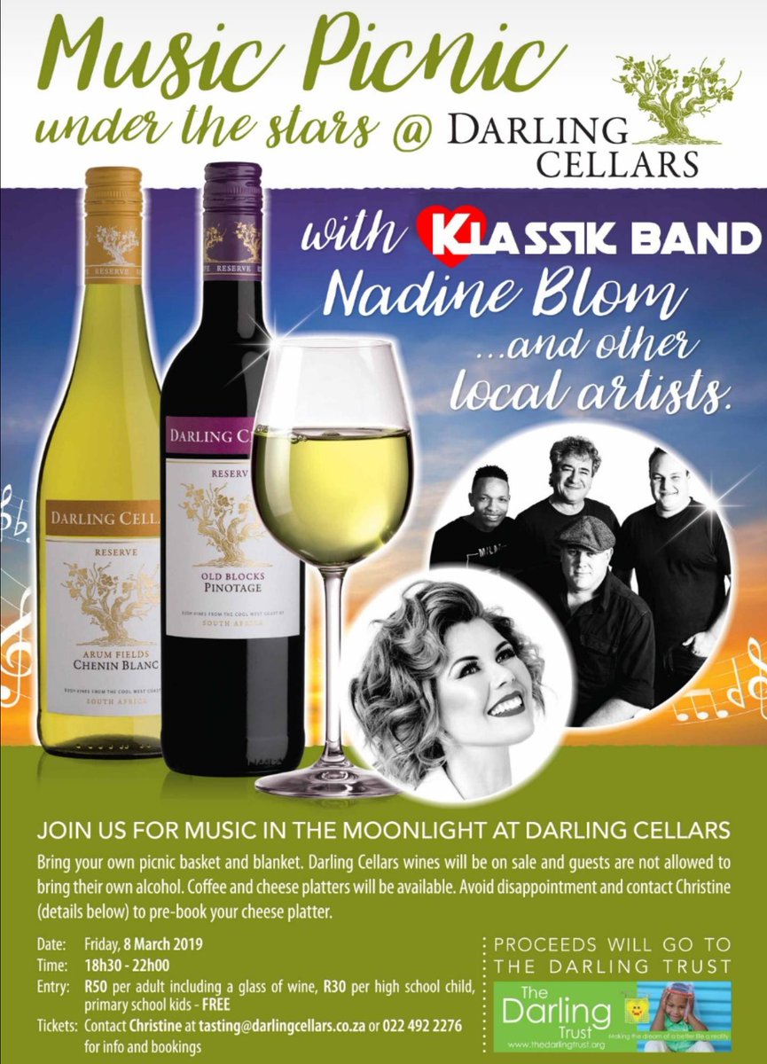Soon we will make magic under the stars in Darling🎉 #8March2019 #livemusic #Picnicunderthestars Bookings: Christine at tasting<a href="/darling/">t</a>cellars.co.za or 0224922276
 <a href="/DarlingCellars/">Darling Cellars</a>. <a href="/KlassikMusiek/">KLASSIK MUSIEK</a>. <a href="/dorpskoerant/">Darling Dorpskoerant</a>  @darling.